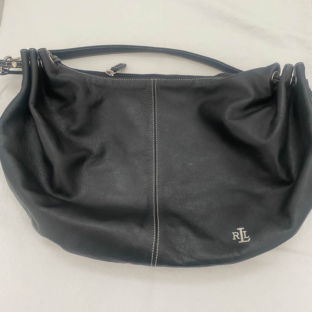 Lauren Ralph Lauren Black Leather Hobo Shoulder Handbag